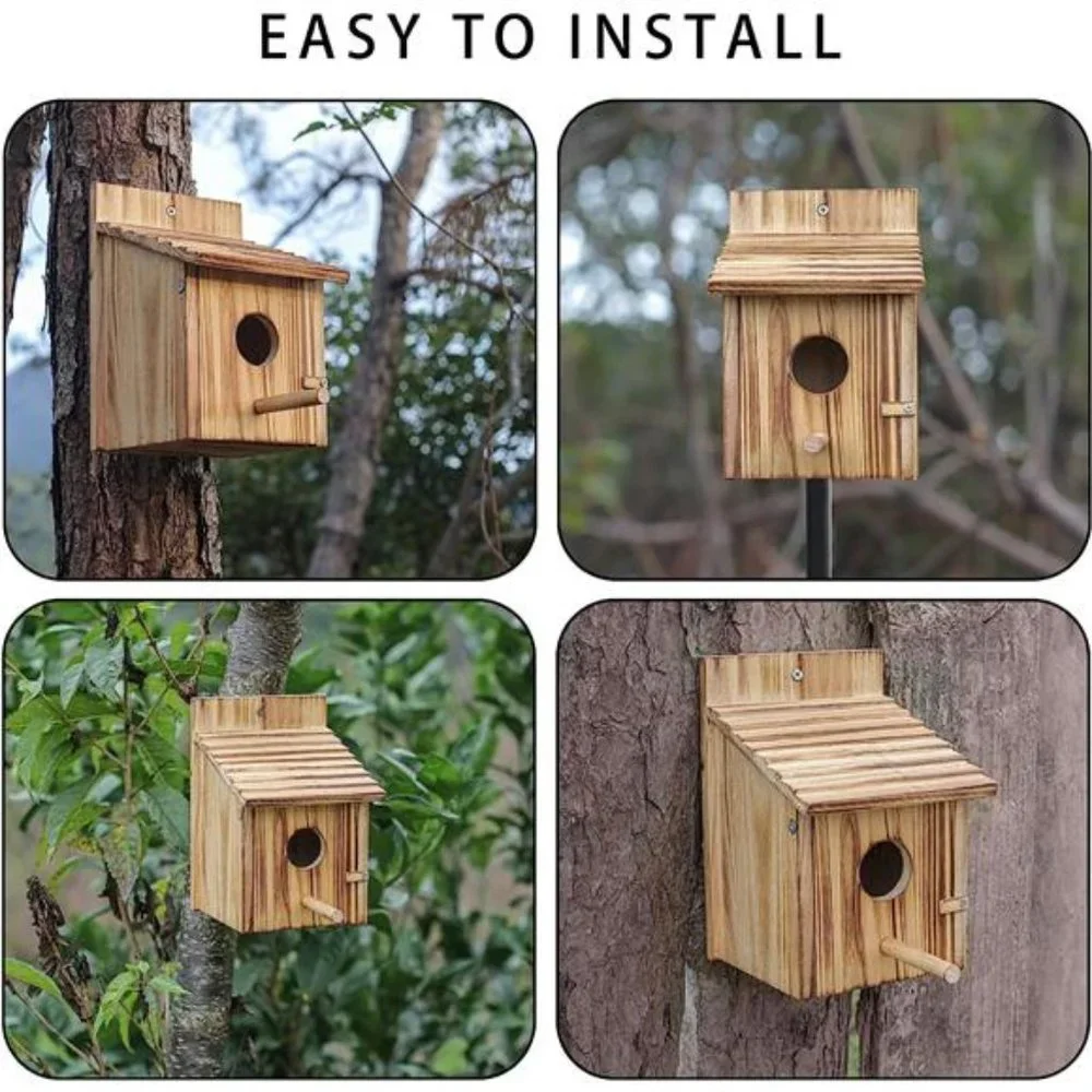 Wood Bird Houses for Outside with Pole Wooden Bird House for Finch Bluebird